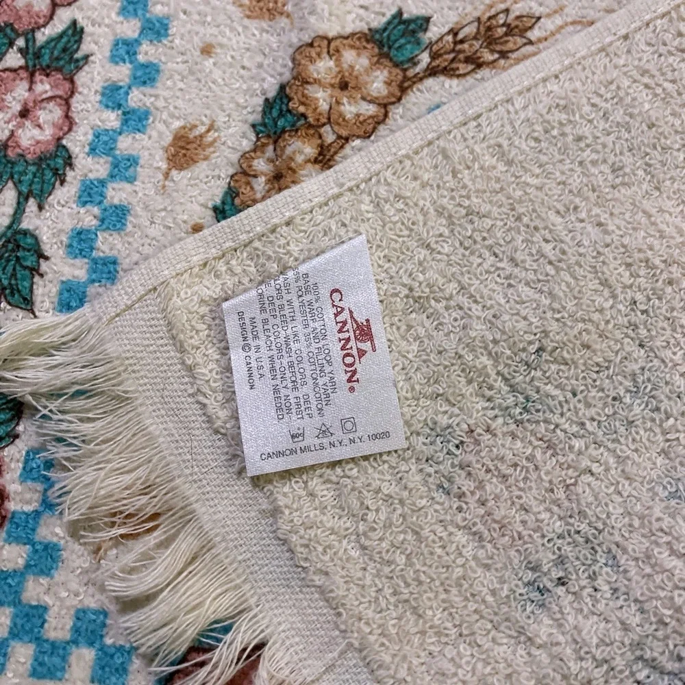 VTG‎ CANNON Hand Kitchen Towel Fringe 70s NOS Farmhouse Barn Flower Bow Wheat